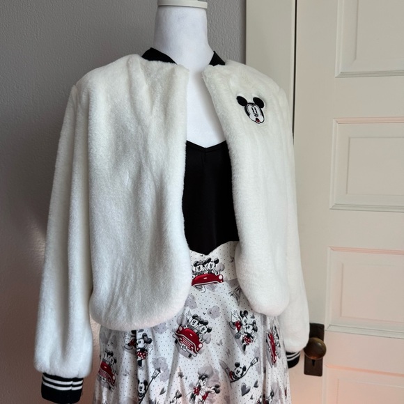 Disney Jackets & Blazers - Disney White Teddy Jacket with Black Patch